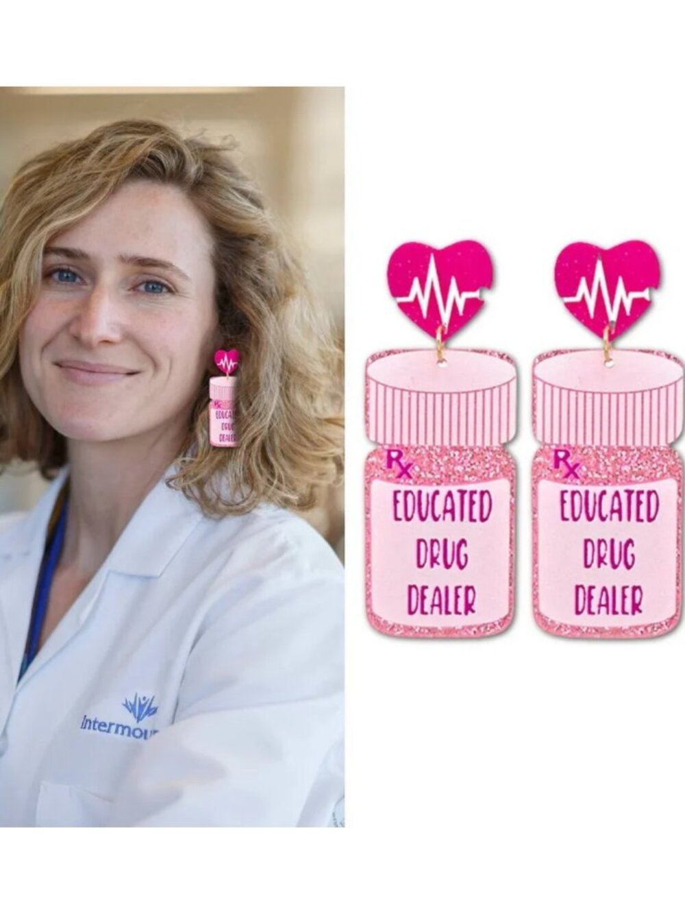 Nurse Pharmacist Dr PA Gift Earring Acrylic Educated Dealer Pink BRAND NEW